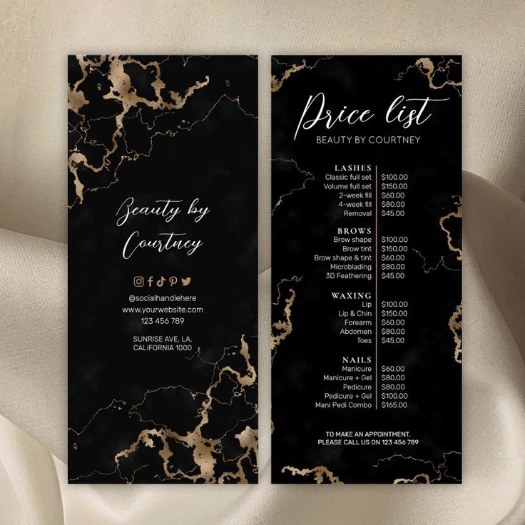 Black Marble & Gold Elegant Salon Price List Menu